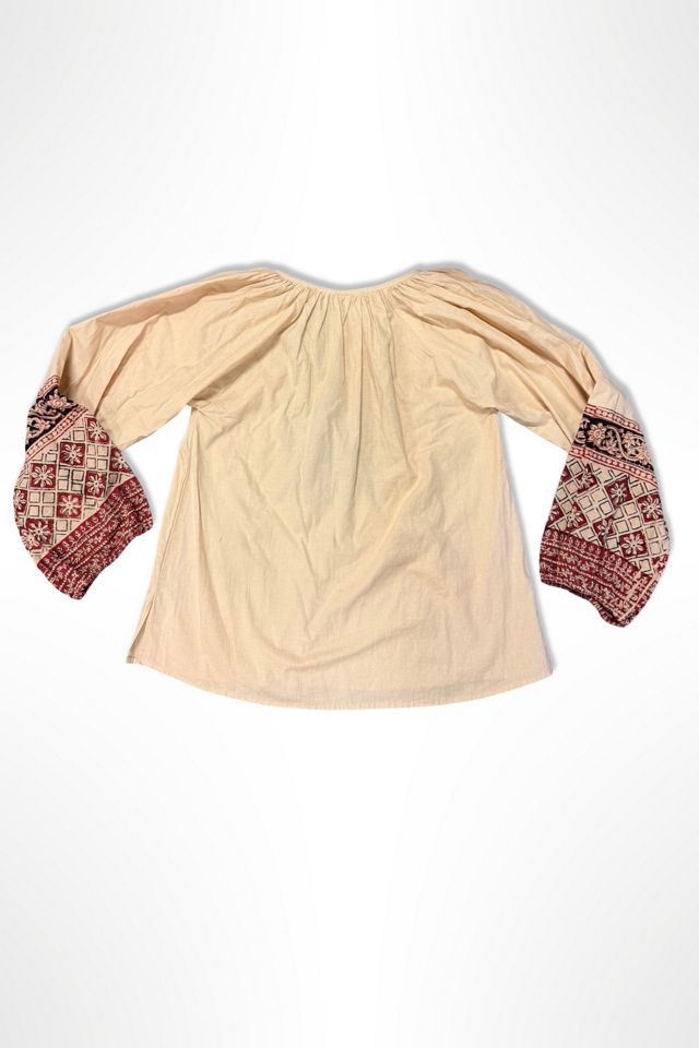 1970s Block Print Natural Peasant Blouse Selected By Ritual Vintage #1