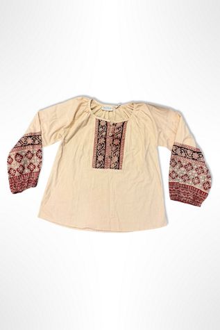 1970s Block Print Natural Peasant Blouse Selected By Ritual Vintage