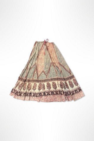 1970s Block Print Drawstring Cotton Skirt Selected By Ritual Vintage