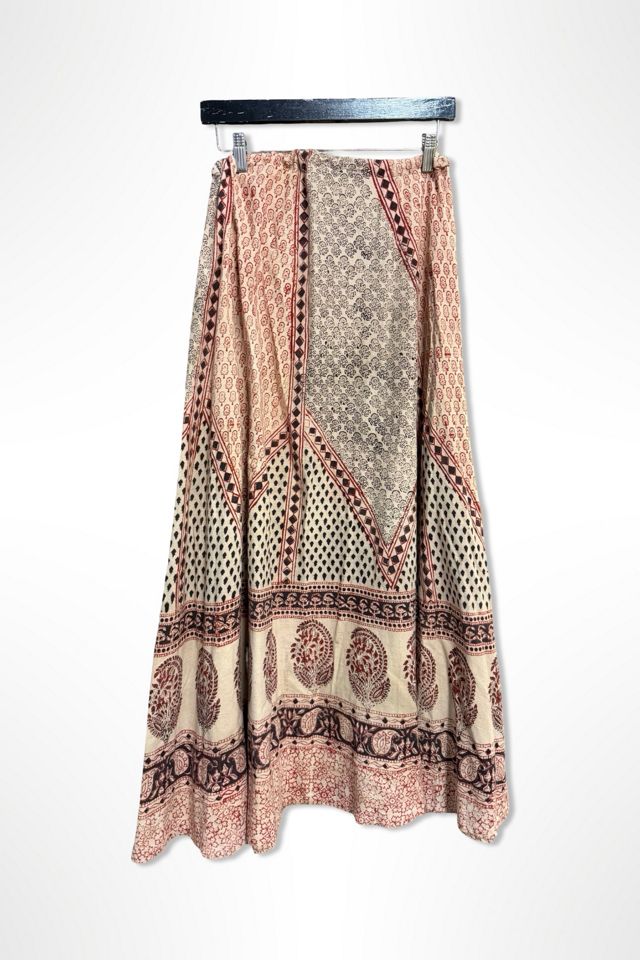1970s Block Print Drawstring Cotton Skirt Selected By Ritual Vintage #1