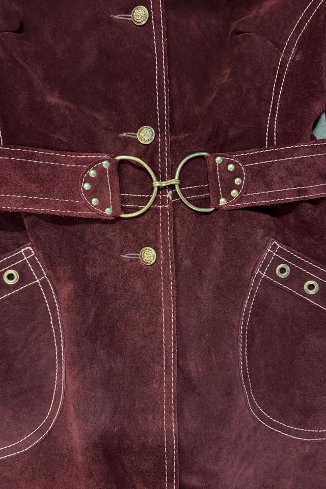 1970s Merlot Suede Brass Belted Coat Selected By Ritual Vintage #1