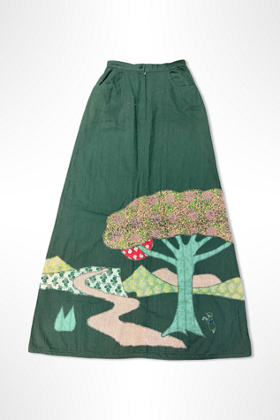 1970s Folk Art Tree Landscape Maxi Skirt Selected By Ritual Vintage