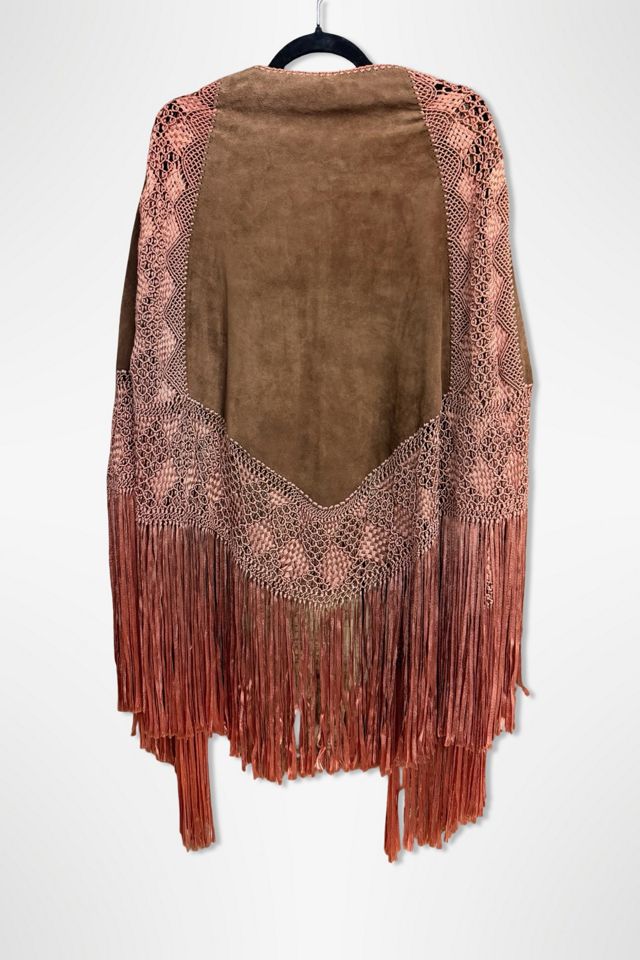 1980s Western Suede Crochet Piano Shawl Cape Selected By Ritual Vintage #2