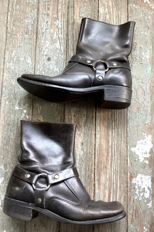 Vintage 1970s Black Leather Harness Ankle Boots Selected by Cherry