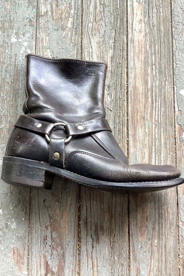 Vintage 1970s Black Leather Harness Ankle Boots Selected by Cherry #1