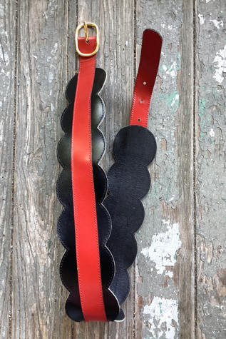 Vintage SAINT LAURENT Black and Red Leather Bubble Belt Selected by Cherry