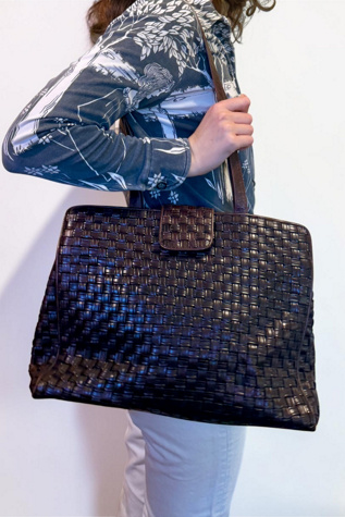 Vintage CEM Woven Leather Tote Purse Selected by Personal Choice
