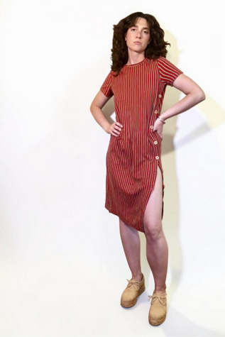 1970s Striped Dress with Button Up Side Slit Selected by Personal Choice