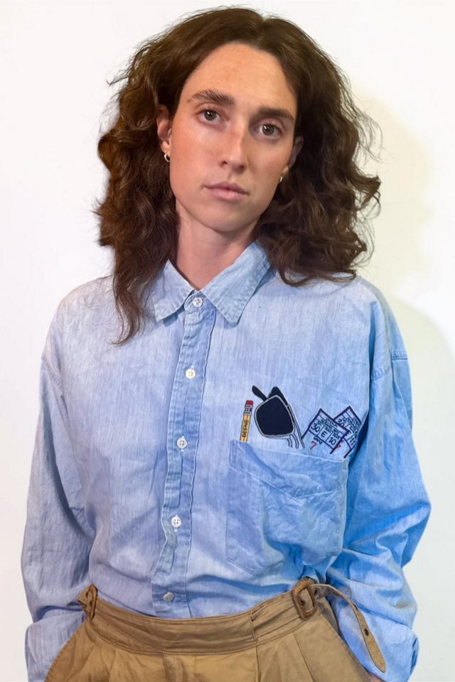 Vintage Geoffrey Beene Embroidered Trompe l'Oeil Chambry Shirt Selected by Personal Choice #2