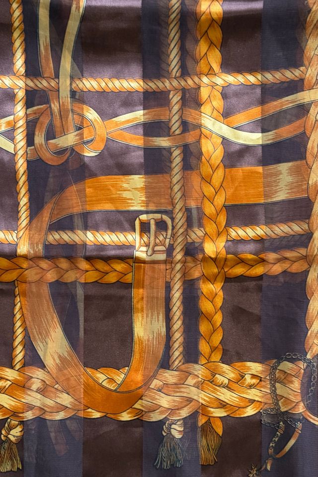 Vintage Gold And Brown Large Graphic Scarf Selected By Ankh By Racquel #1