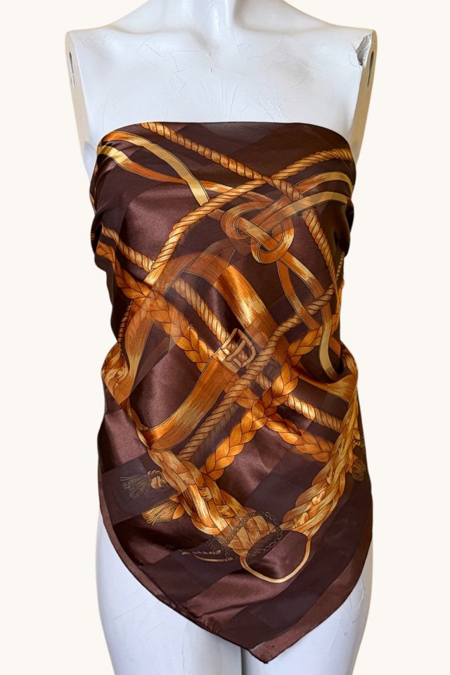 Vintage Gold And Brown Large Graphic Scarf Selected By Ankh By Racquel #2