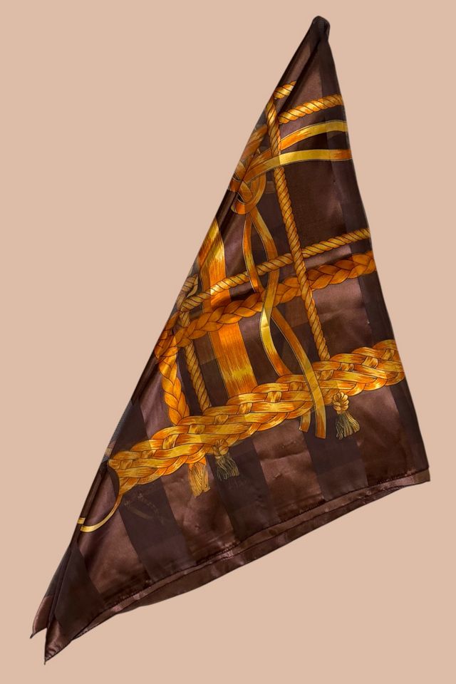 Vintage Gold And Brown Large Graphic Scarf Selected By Ankh By Racquel #3
