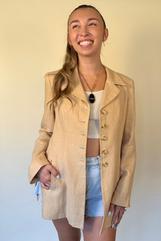 Nineties Beige Linen Blazer Selected By Ankh By Racquel #1