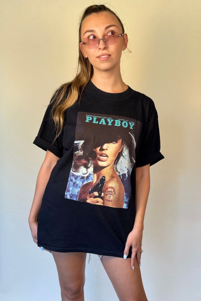 Vintage Black Oversized T-shirt With 1965 Playboy Cover Selected By Ankh By Racquel #1