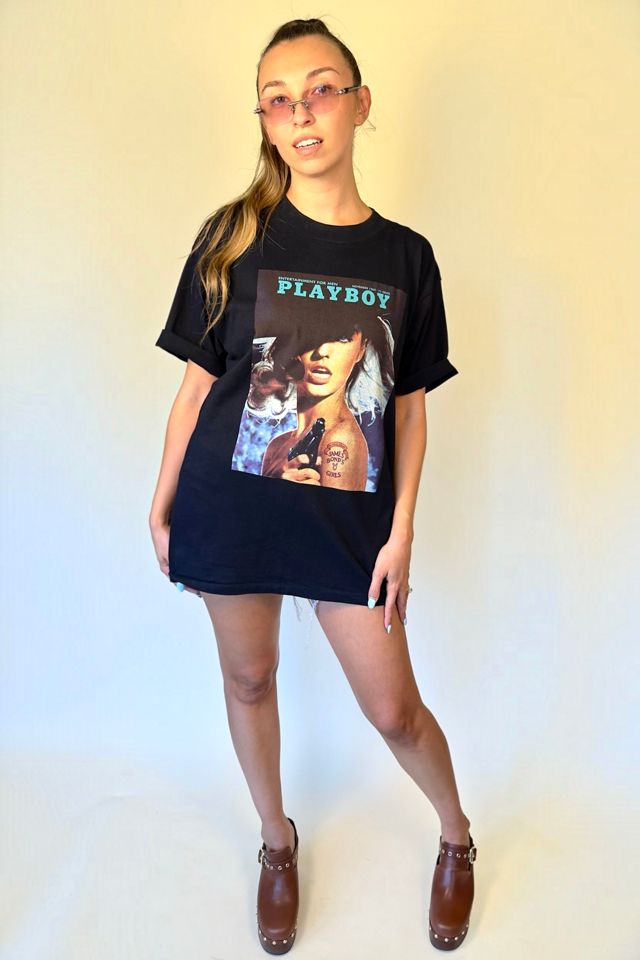 Vintage Black Oversized T-shirt With 1965 Playboy Cover Selected By Ankh By Racquel #3