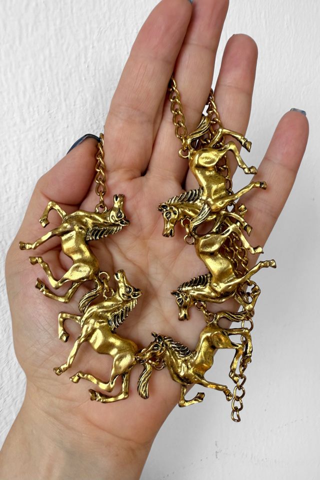 Vintage Golden Ponies Equestrian Necklace Selected by MARMALADE #1