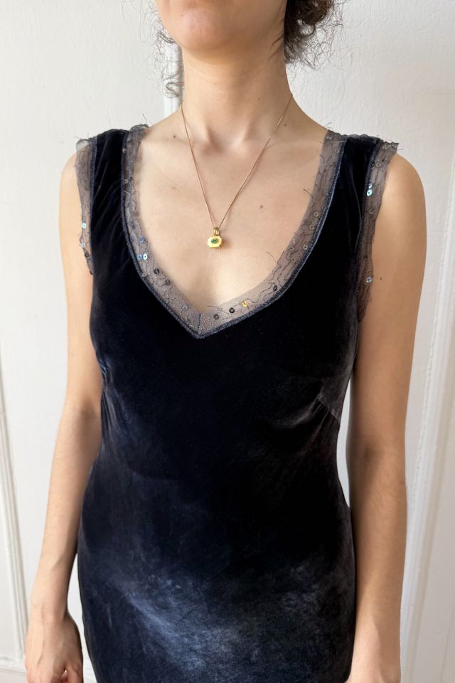 Y2K Ink Blue Velvet Slip Dress Selected by MARMALADE #1