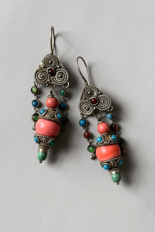 Vintage Nomadic Sterling Silver Coral Turquoise Dangle Earrings Selected By MARMALADE