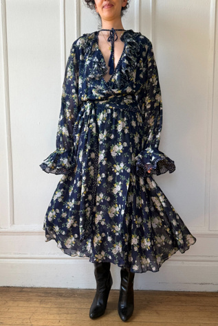 70s Diane Freis Vintage Boho Ruffle Dress Selected By MARMALADE