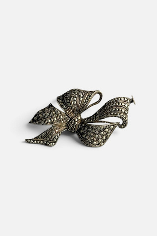 Antique Belle Époque Sterling Silver and Marcasite Bow Brooch Selected By MARMALADE