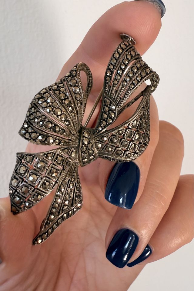 Antique Belle Époque Sterling Silver and Marcasite Bow Brooch Selected By MARMALADE #1