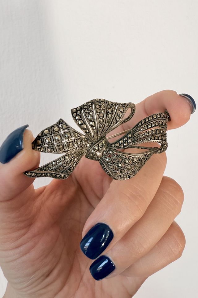 Antique Belle Époque Sterling Silver and Marcasite Bow Brooch Selected By MARMALADE #3