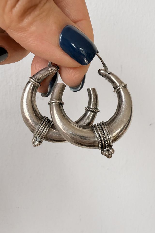 Vintage Sterling Silver Traditional Crafted Hoop Earrings Selected By MARMALADE #1