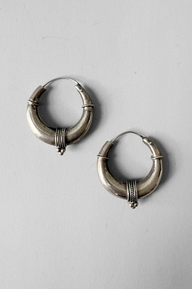 Vintage Sterling Silver Traditional Crafted Hoop Earrings Selected By MARMALADE #3
