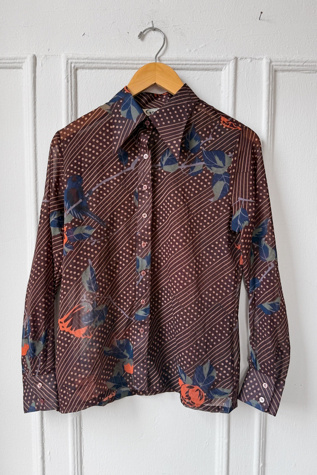 70s Wayne Rogers Dagger Collar Disco Blouse Selected By MARMALADE