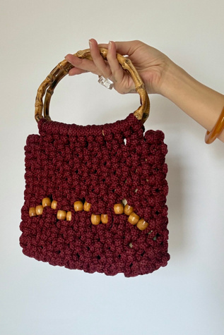 Burgundy Macrame Bag Selected by Wax Plant
