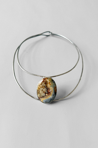 Vintage Sterling Silver Agate Stone Collar Necklace Selected By MARMALADE