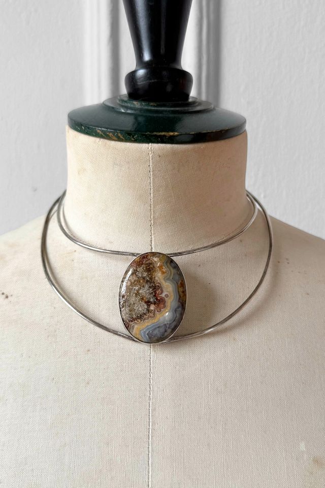 Vintage Sterling Silver Agate Stone Collar Necklace Selected By MARMALADE #1
