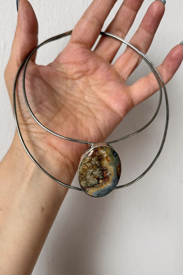Vintage Sterling Silver Agate Stone Collar Necklace Selected By MARMALADE #2