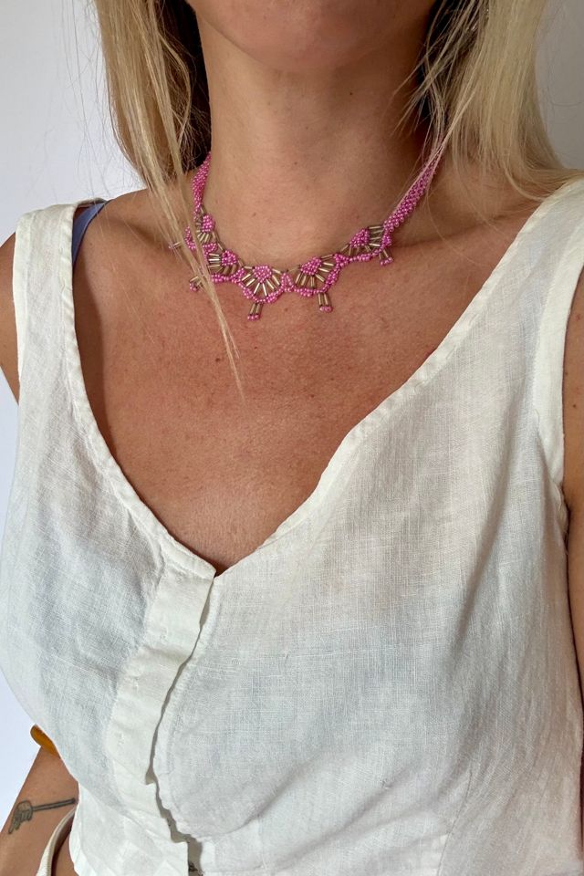 Pink Seed Bead Necklace Selected by Wax Plant #2