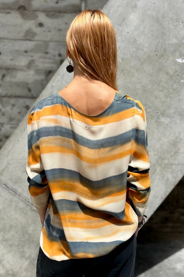 1990’s Watercolor Stripes Print Silk Blouse Selected by Nomad Vintage #1