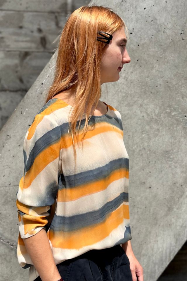 1990’s Watercolor Stripes Print Silk Blouse Selected by Nomad Vintage #2