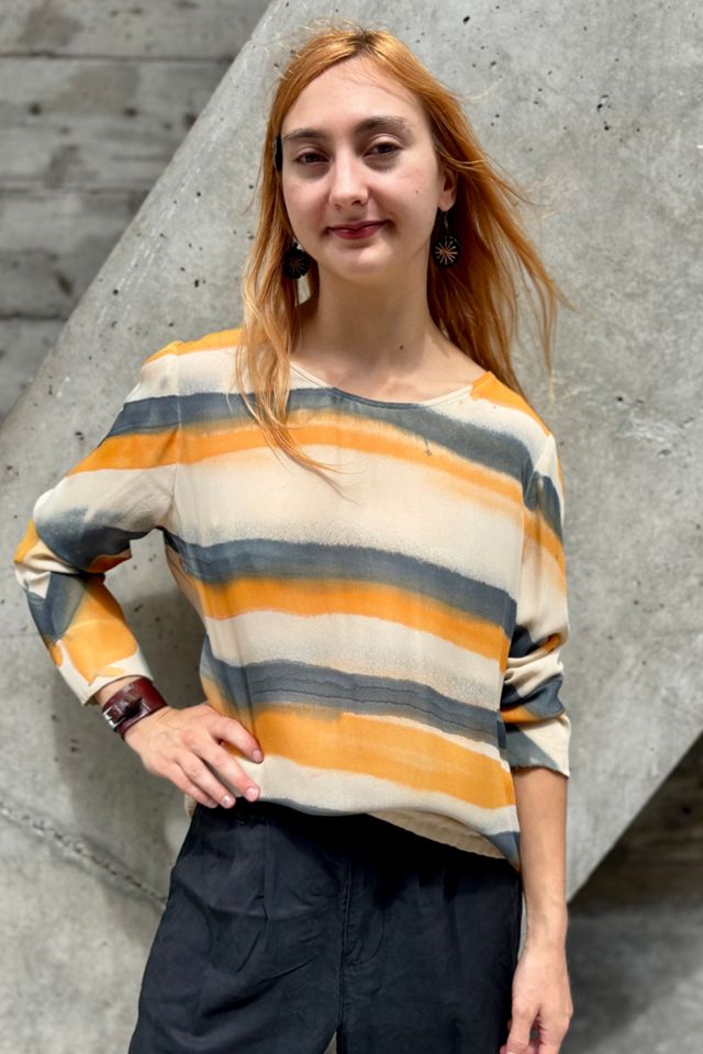 1990’s Watercolor Stripes Print Silk Blouse Selected by Nomad Vintage #3