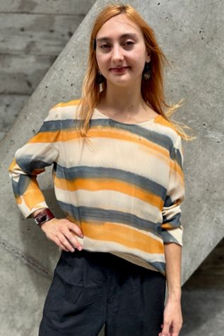 1990’s Watercolor Stripes Print Silk Blouse Selected by Nomad Vintage