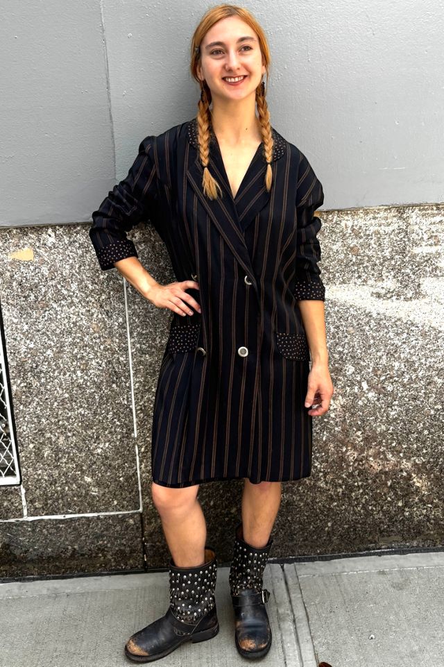 1980’s Silk Pinstripe Shirt Dress with Skort Selected by Nomad Vintage #3