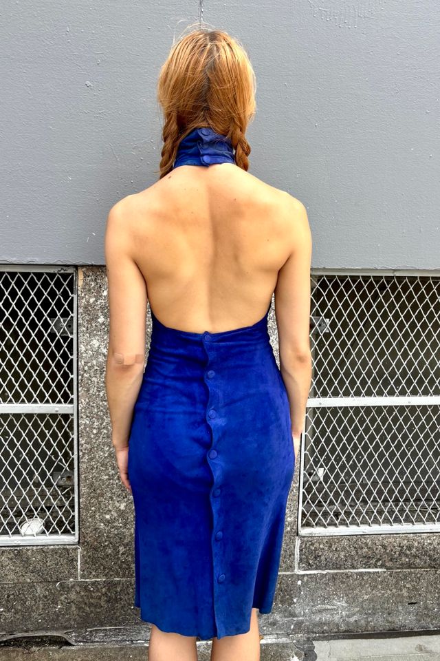 Vintage Blue Suede Appliqué Backless Dress Selected by Nomad Vintage #1