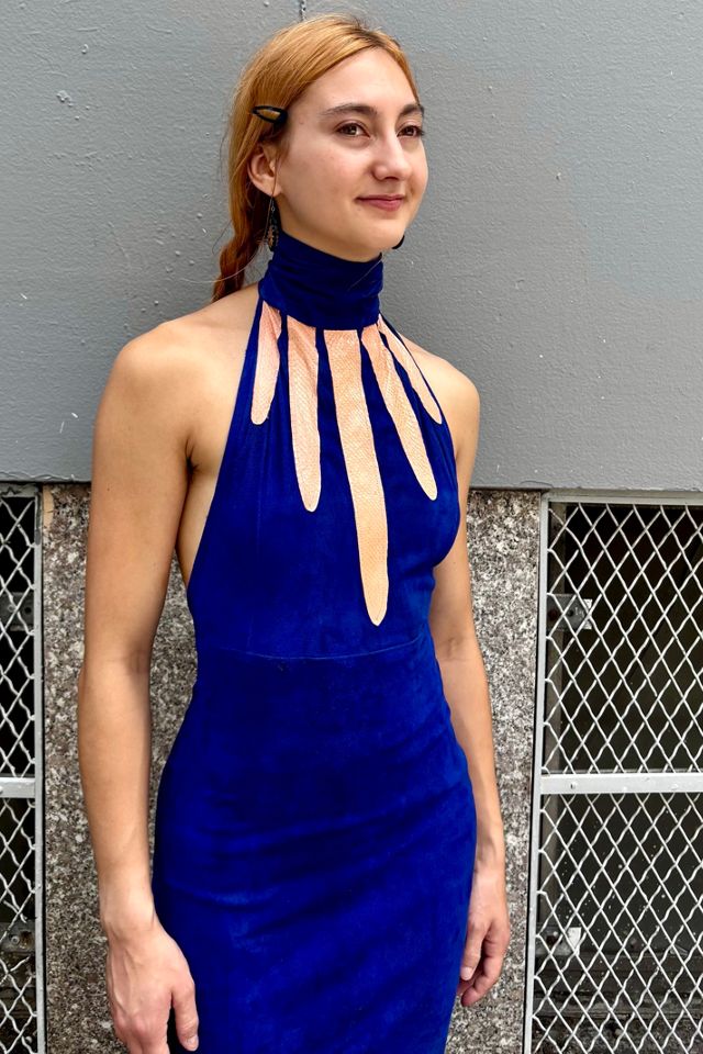 Vintage Blue Suede Appliqué Backless Dress Selected by Nomad Vintage #2