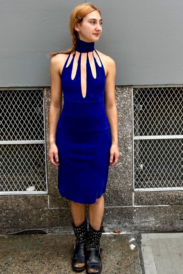 Vintage Blue Suede Appliqué Backless Dress Selected by Nomad Vintage #3