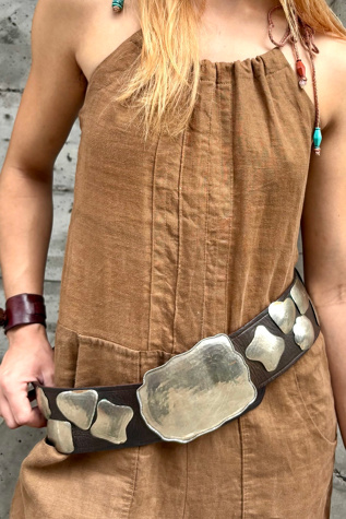 Vintage Hammered Silver Leather Belt Selected by Nomad Vintage