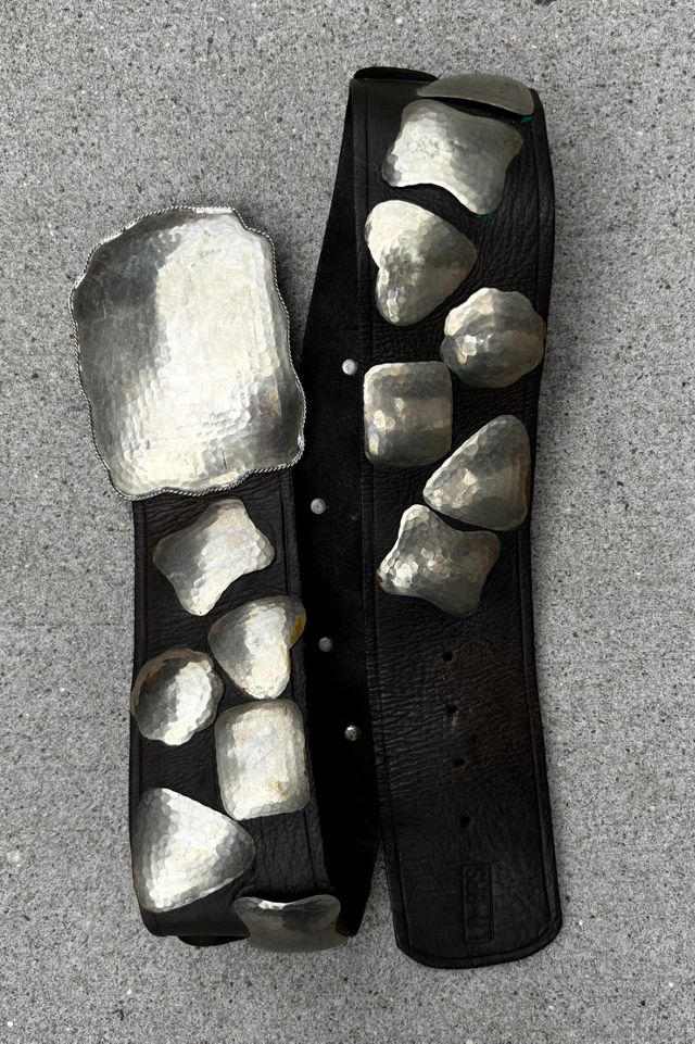 Vintage Hammered Silver Leather Belt Selected by Nomad Vintage #2
