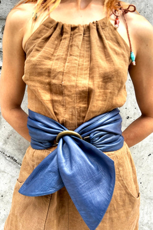 Vintage Blue Leather Sash Belt Selected by Nomad Vintage