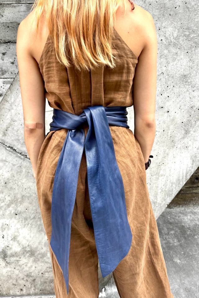 Vintage Blue Leather Sash Belt Selected by Nomad Vintage #2
