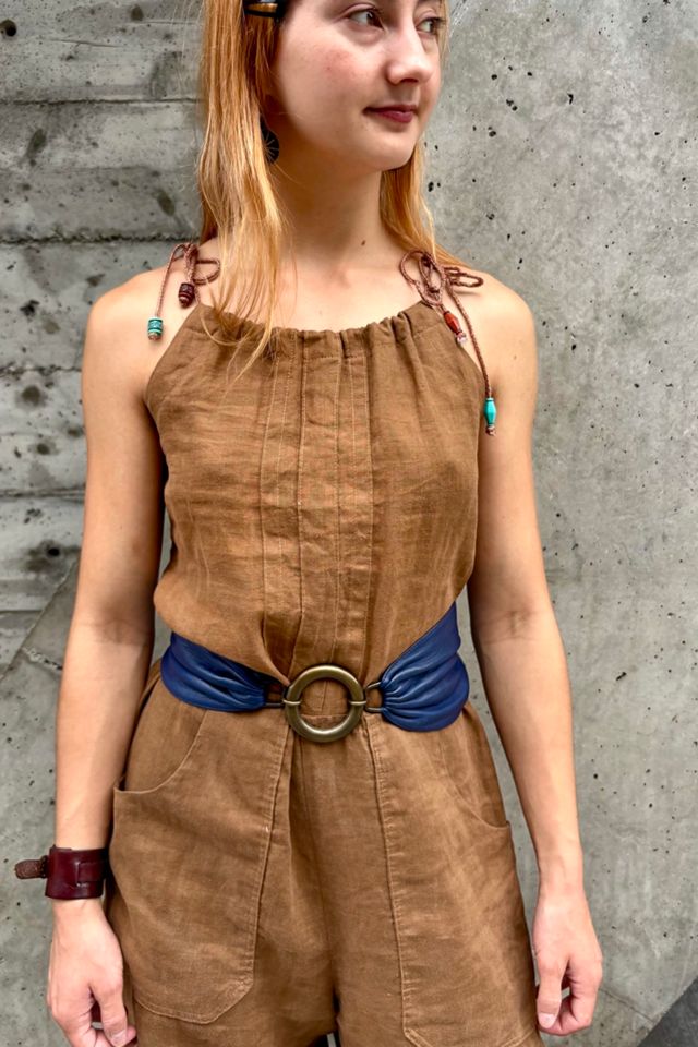 Vintage Blue Leather Sash Belt Selected by Nomad Vintage #3