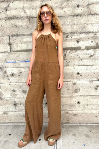 Vintage Brown Linen Jumpsuit Selected by Nomad Vintage
