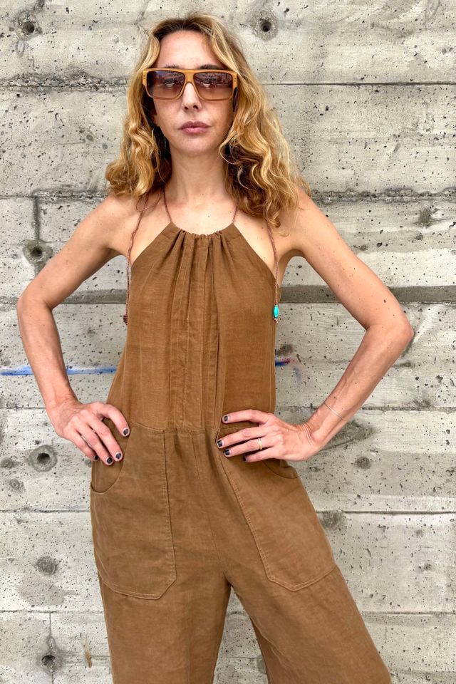 Vintage Brown Linen Jumpsuit Selected by Nomad Vintage #2