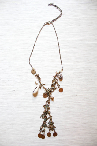 Upcycled Boho Shell Coin Fringe Lariat Necklace Selected By Moons + Junes Vintage